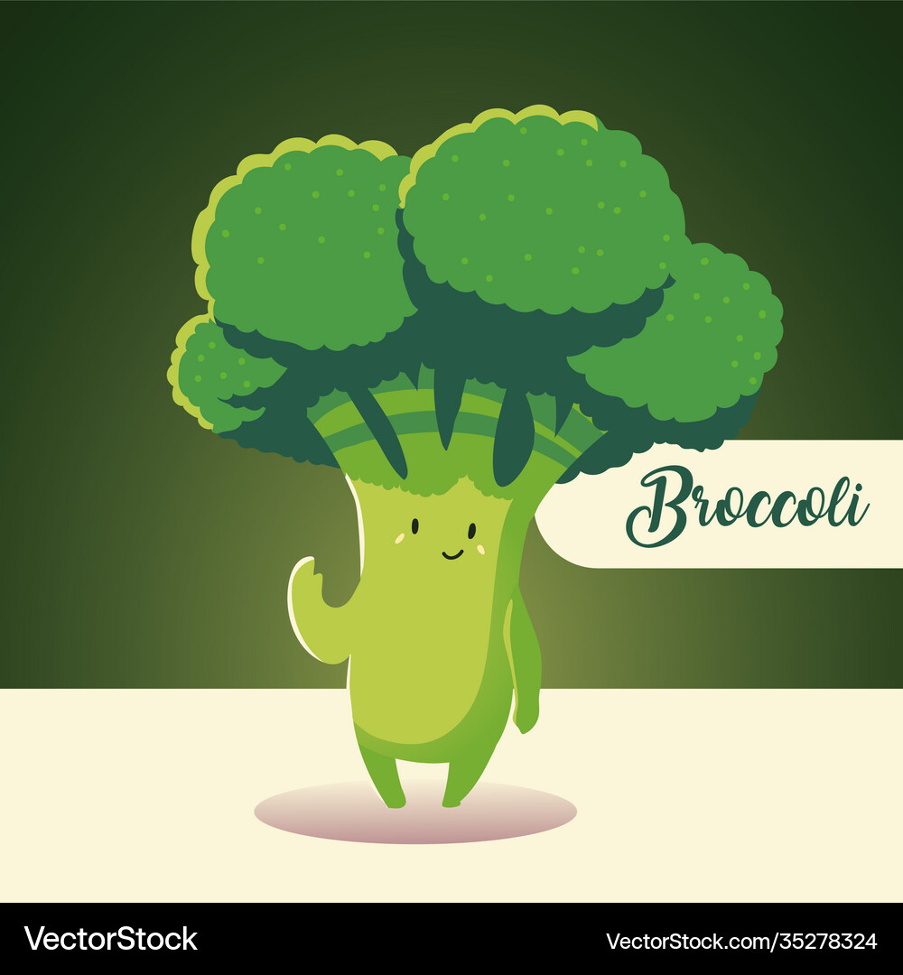 Vegetable kawaii cartoon cute broccoli Royalty Free Vector