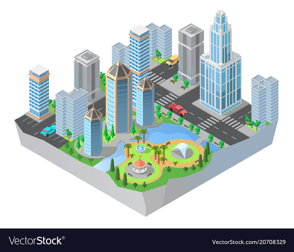 3d Isometric City Cityscape Map Of Town Royalty Free Vector 