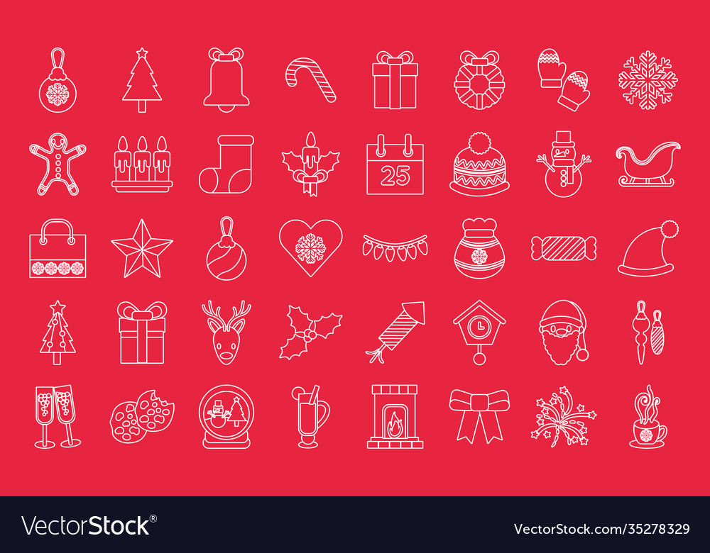 Bundle forty merry christmas line style icons Vector Image