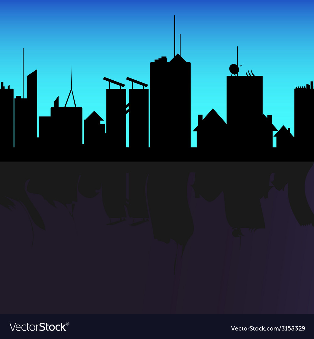 City black silhouette shadow on river Royalty Free Vector