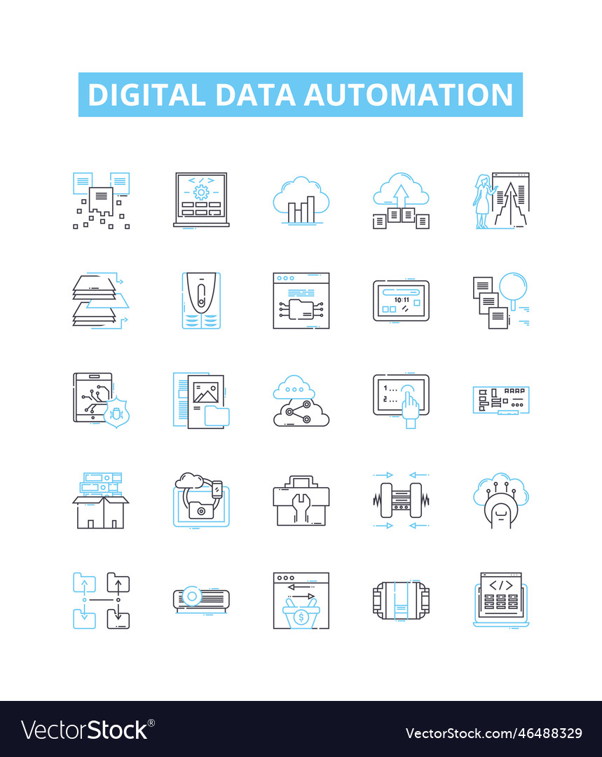 Digital data automation line icons set vector image Digital data automation line icons set
