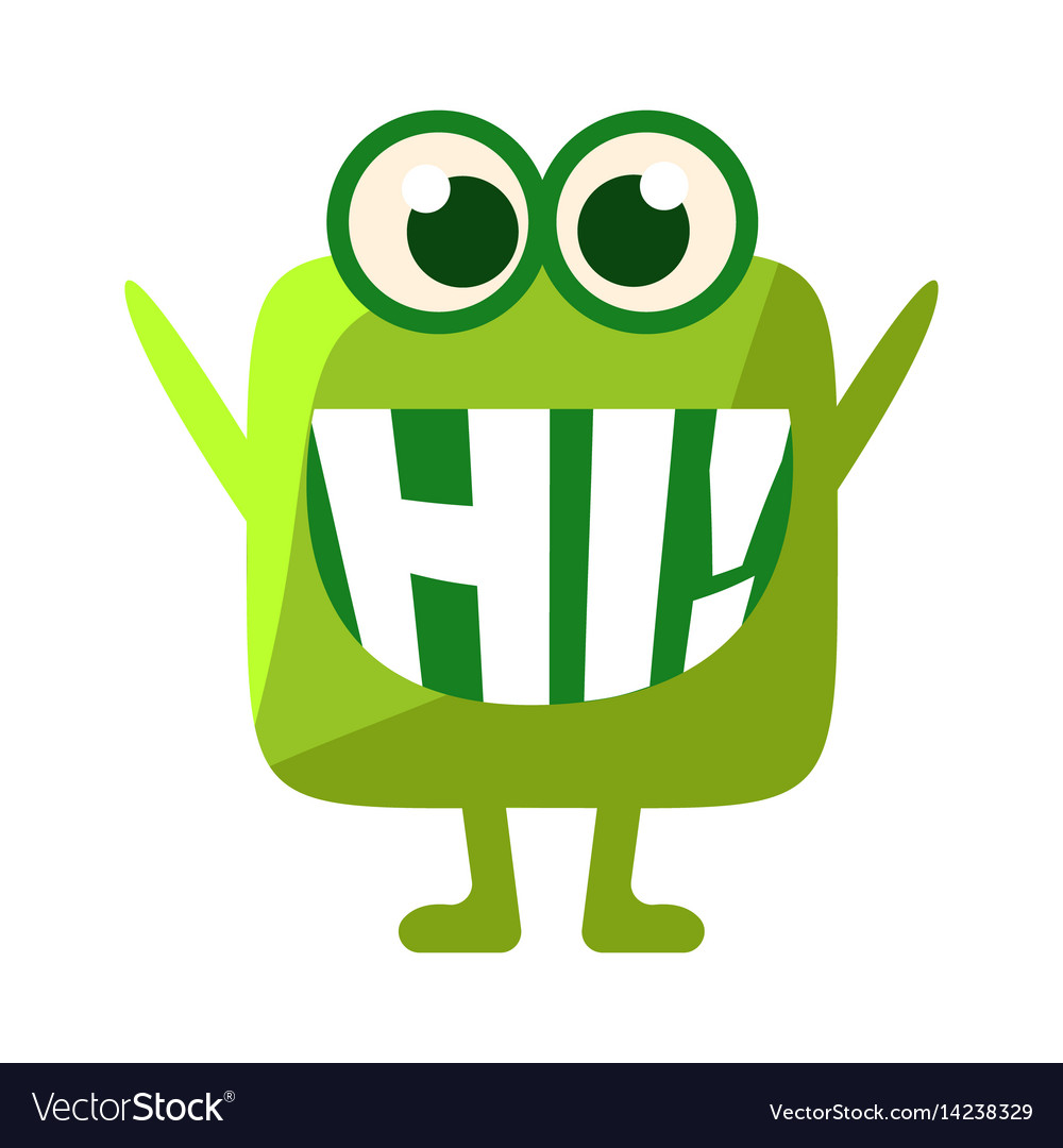 Green blob saying hi cute emoji character with Vector Image