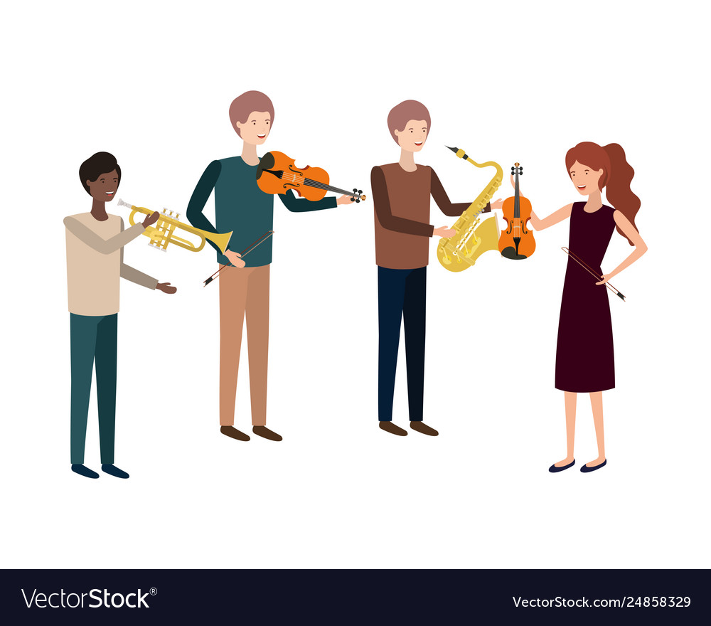 Group people with musical instruments Royalty Free Vector