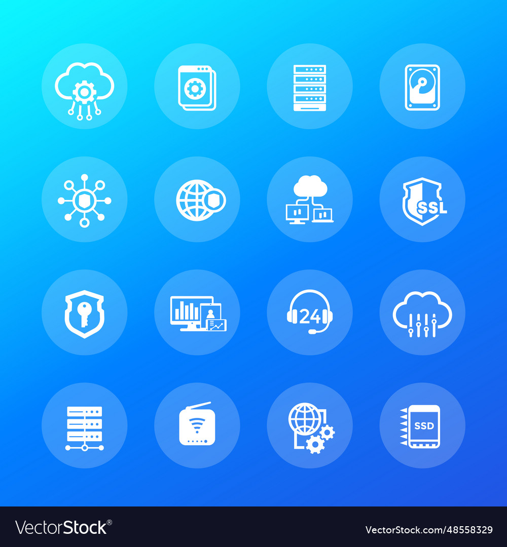 Hosting servers and data storage icons vector image Hosting servers and data storage icons