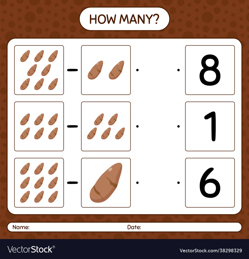 How many counting game with yam root worksheet vector image How many counting game with yam root worksheet