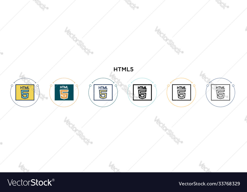 Html5 icon in filled thin line outline and stroke