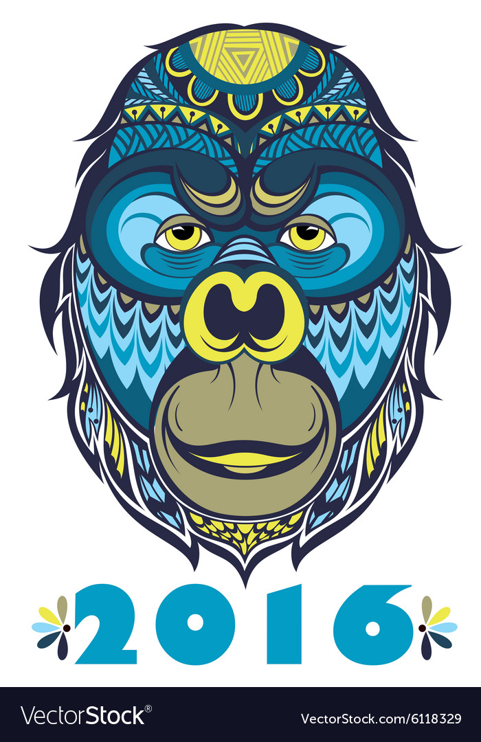 Ornate monkey head Royalty Free Vector Image - VectorStock