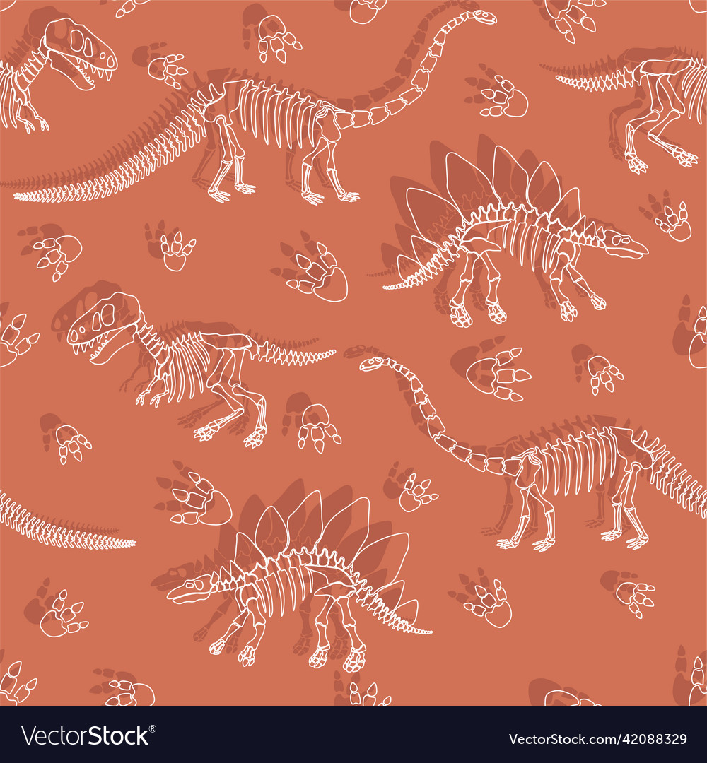 Seamless pattern with dinosaur skeleton