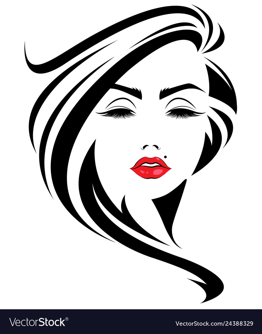 Women long hair style icon logo face