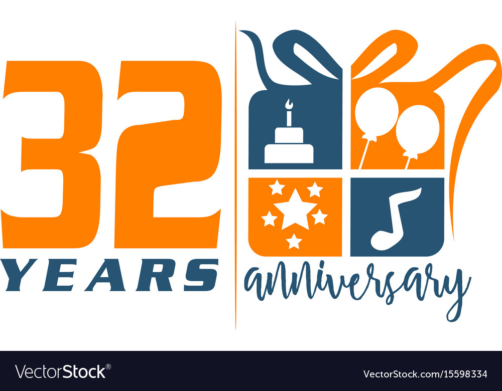 32 Year Gift Box Ribbon Anniversary Royalty Free Vector 32 Year Gift Box Ribbon Anniversary Vector Image