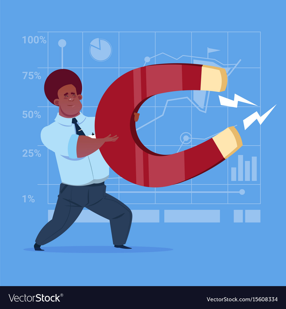 Afrikanische amerikanische Geschäftsmann mit Magnet