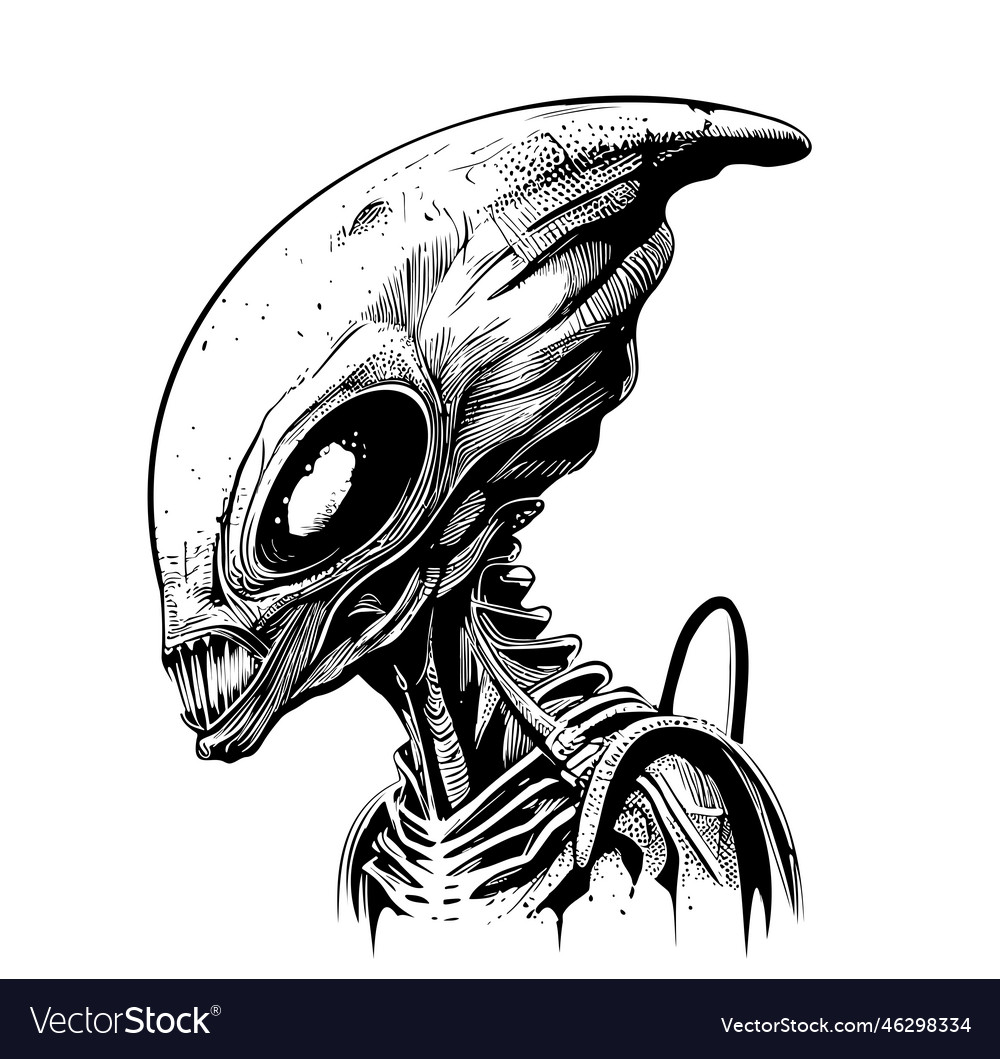 Alien portrait hand drawn sketch