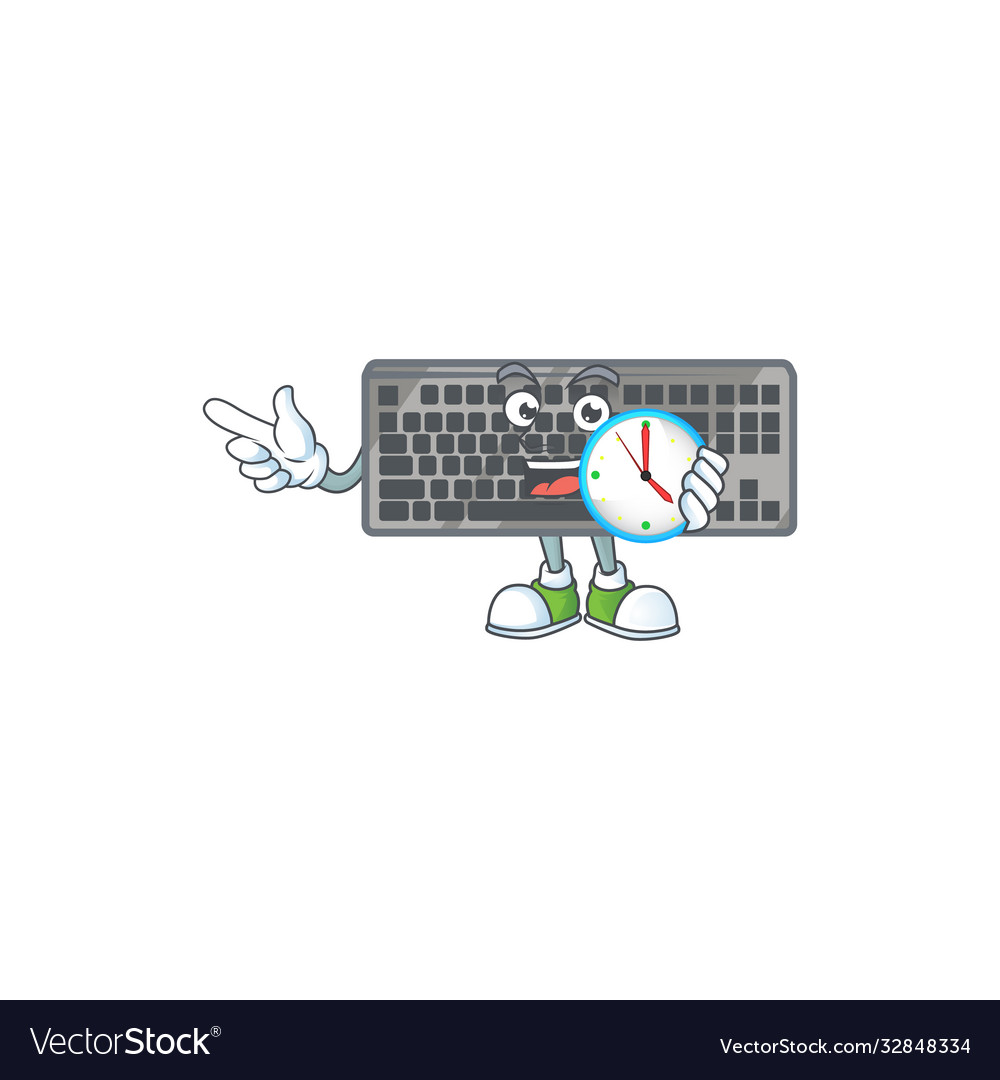 Black keyboard cartoon character style with clock