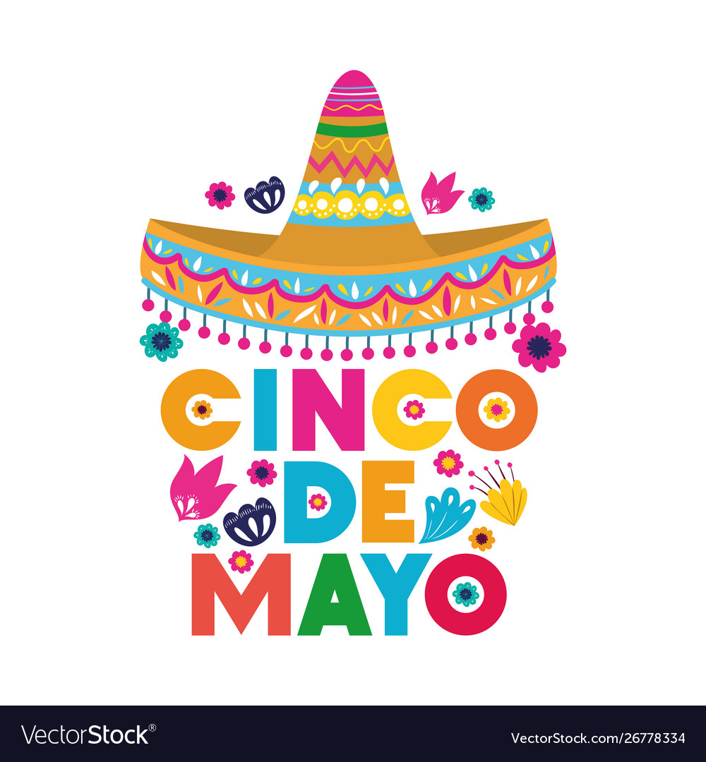 Cinco de mayo label with hat isolated icon Vector Image