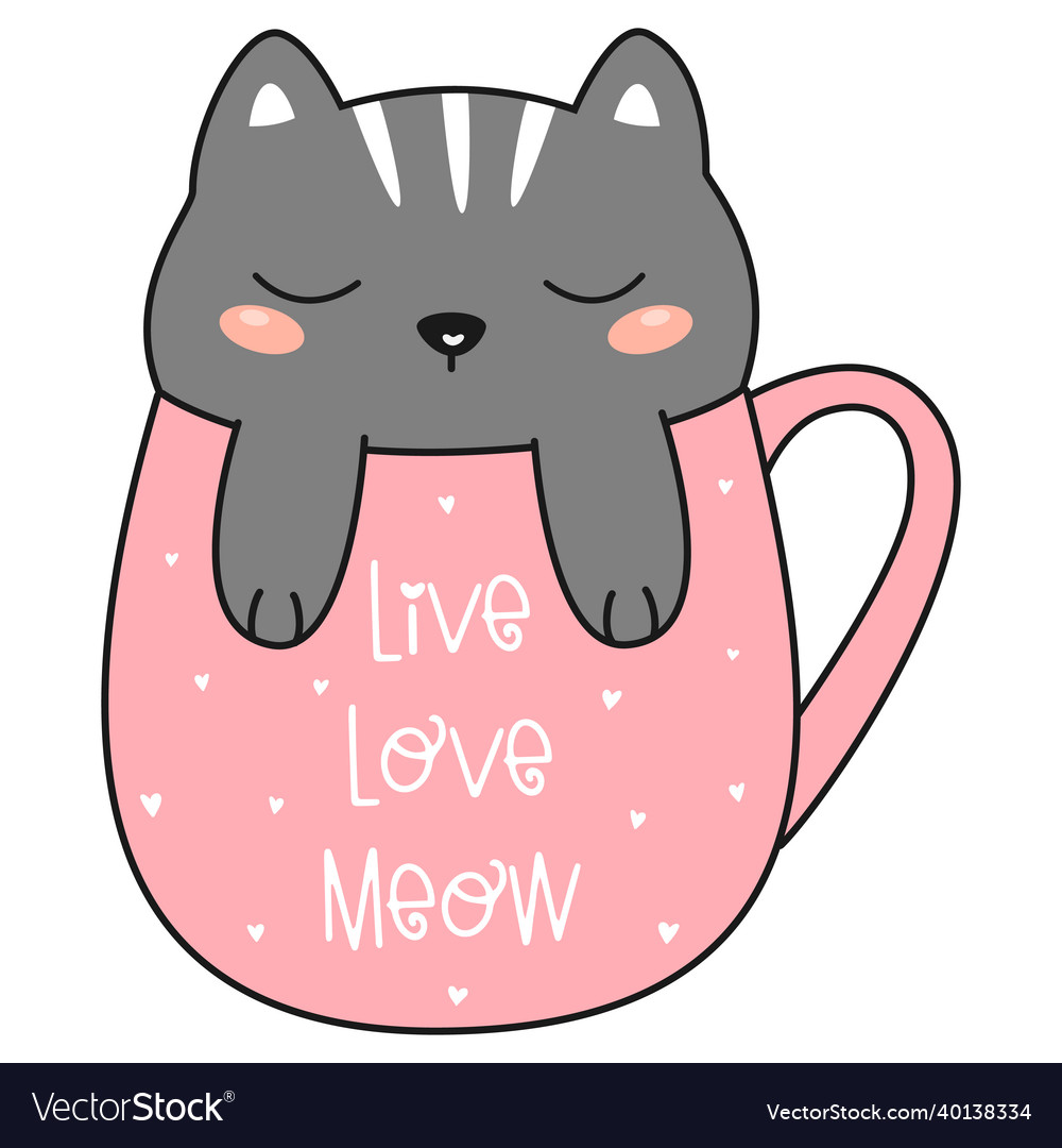 Cute kawaii cat in pink mug Royalty Free Vector Image