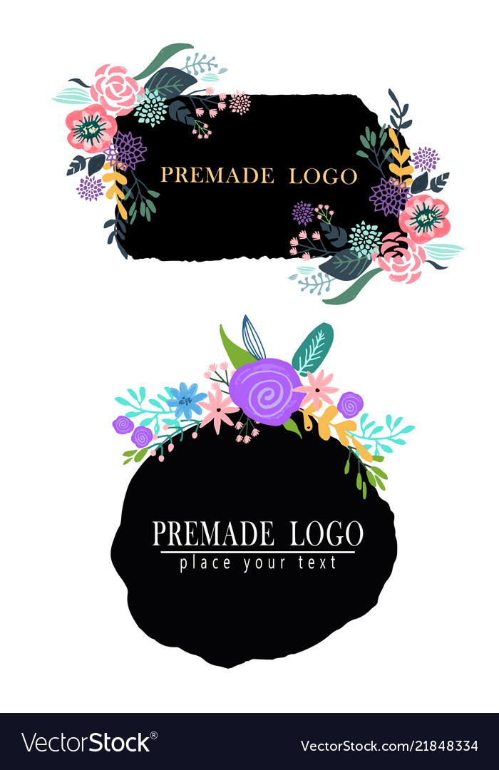 Hand drawn cute floral logo template