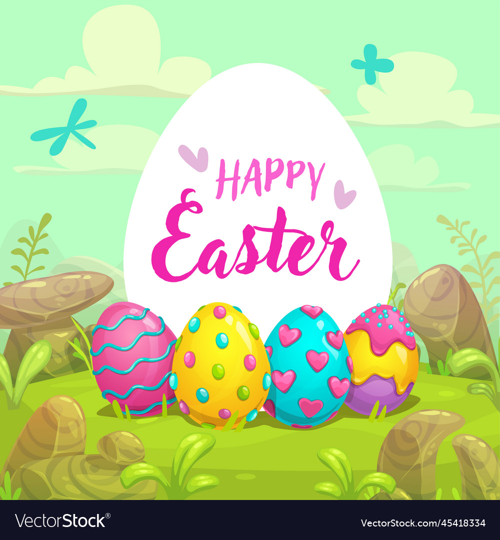 Happy easter greeting card in cartoon style Vector Image