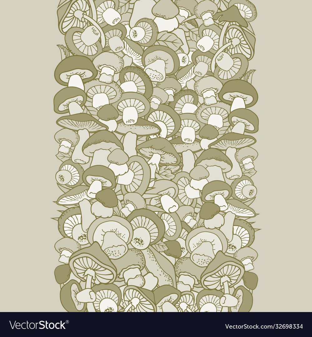Mushrooms nature cartoon hand drawn border vector image Mushrooms nature cartoon hand drawn border