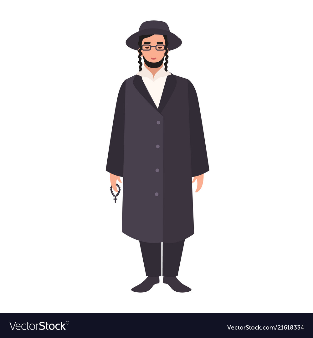 Rabbi with payot wearing traditional clothes and Vector Image