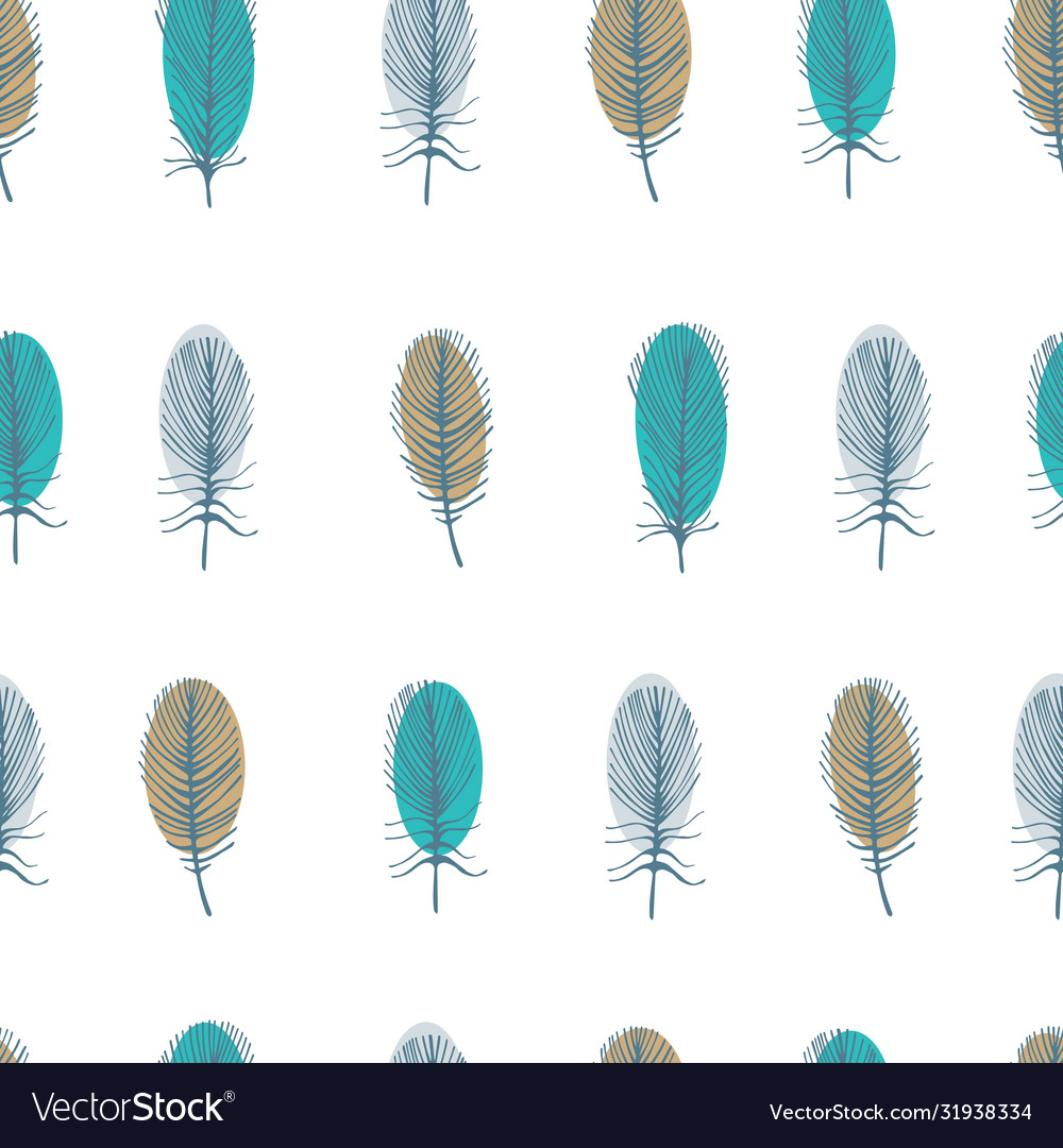 Seamless pattern with feathers on a white