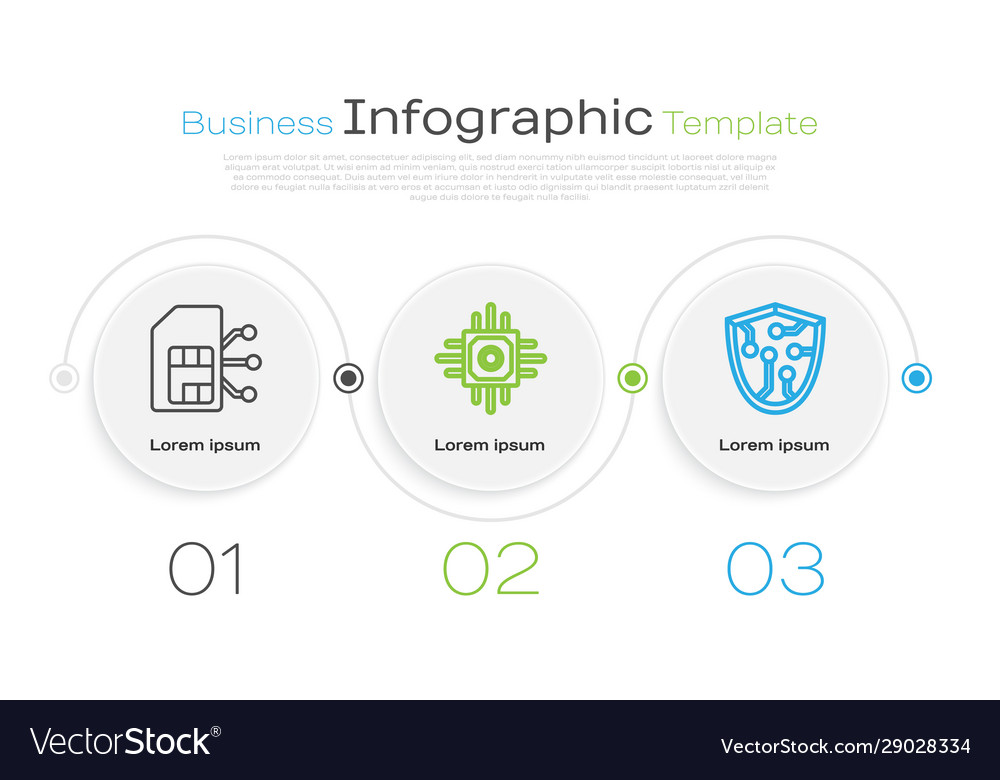 Set line sim card processor and cyber security vector image Set line sim card processor and cyber security