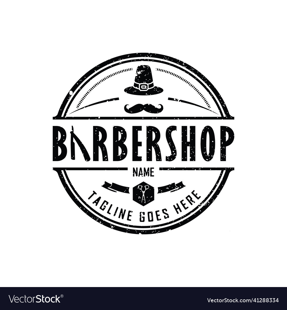 Shave with masculine mustache and bowler hat logo Vector Image