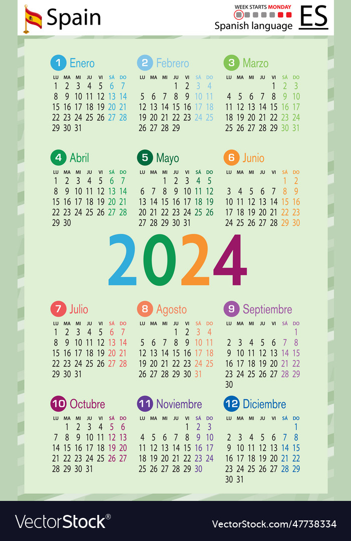 Spanish vertical pocket calendar for 2024 week Vector Image