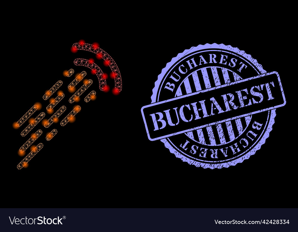 Textured bucharest badge and shiny net shock wave vector image Textured bucharest badge and shiny net shock wave