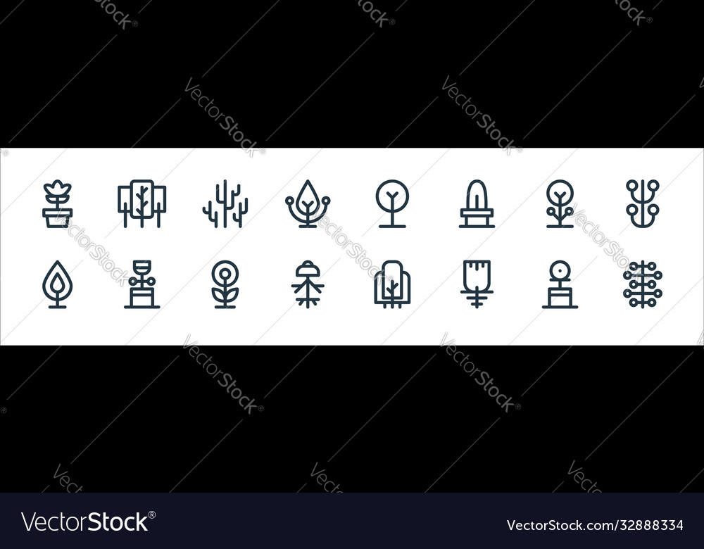 Tree and plant line icons linear set quality