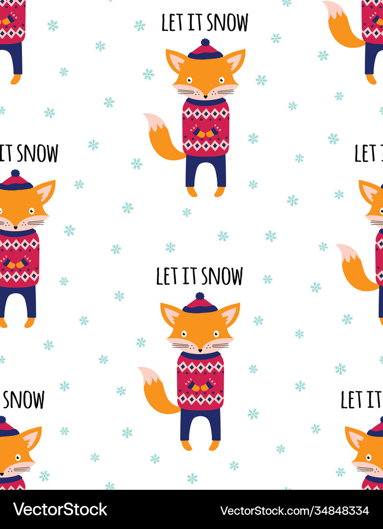 Winter pattern with cute fox Royalty Free Vector Image