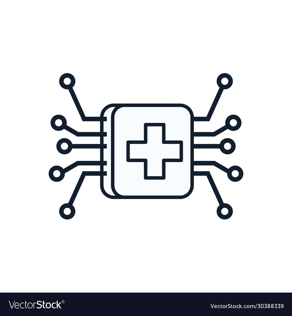 Cross inside frame and circuit line style icon