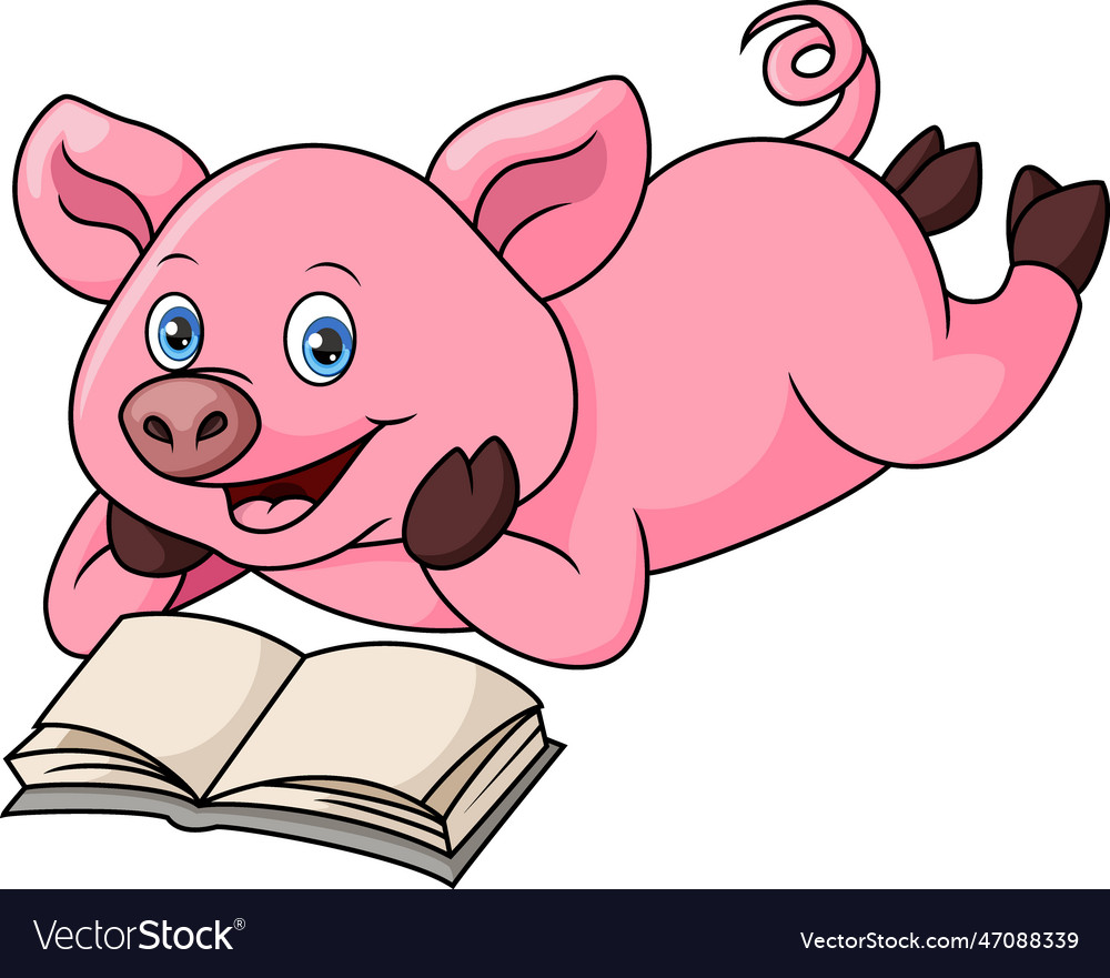 Cute pig cartoon reading a book