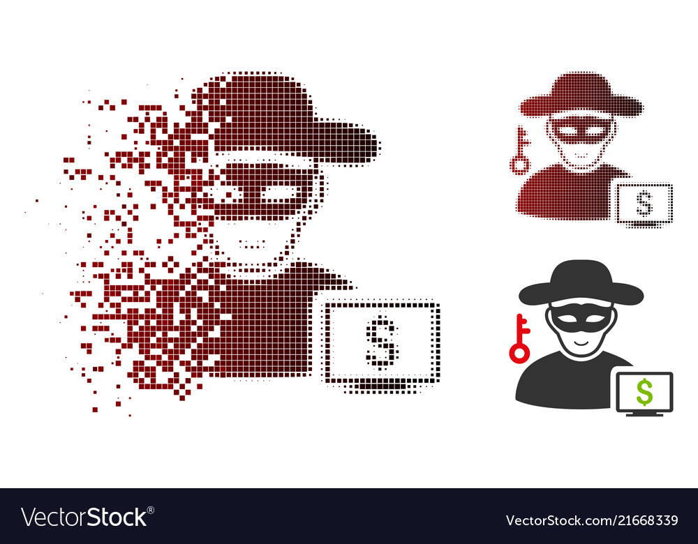 Dissolving pixelated halftone computer thief icon Vector Image Dissolving pixelated halftone computer thief icon