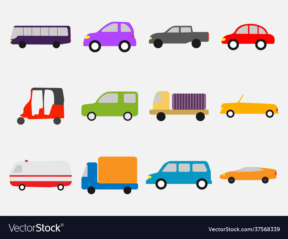 Flat simple set clip art cars Royalty Free Vector Image