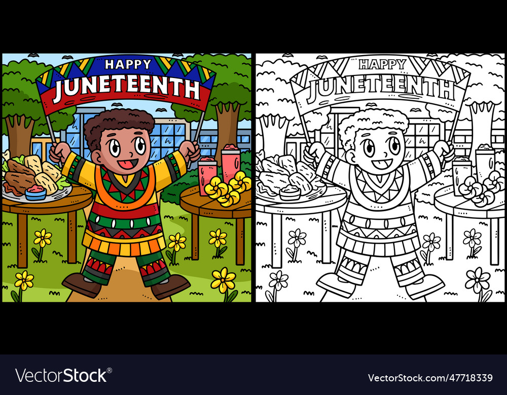 Happy juneteenth banner coloring page Royalty Free Vector