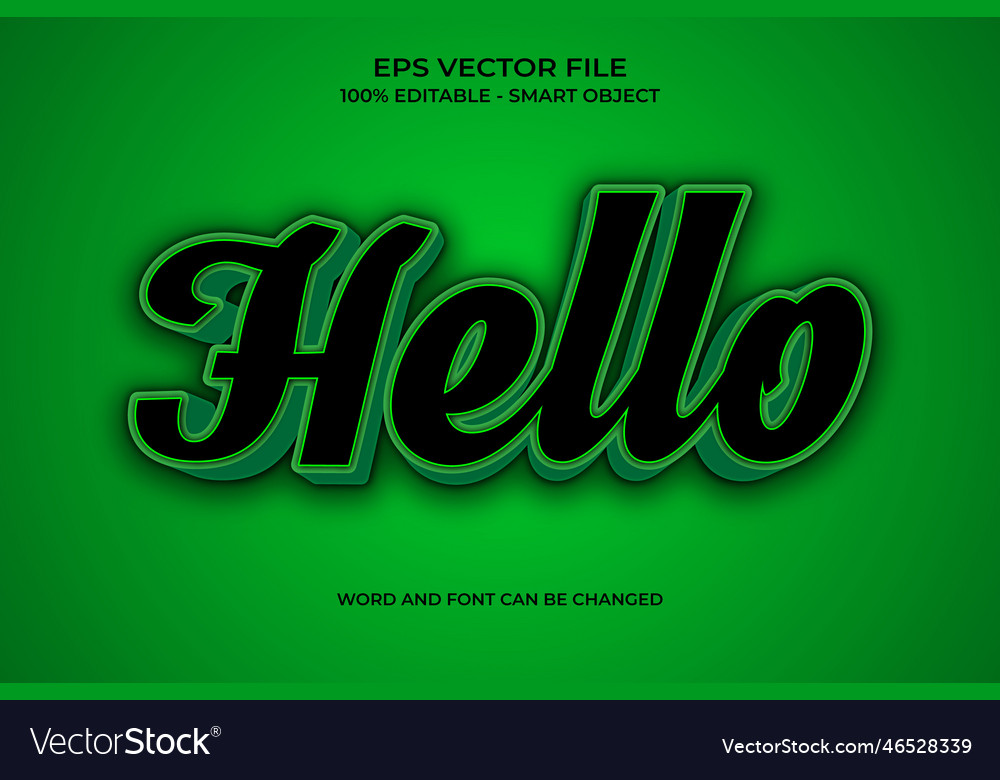 Hello editable 3d text effect with green gradient