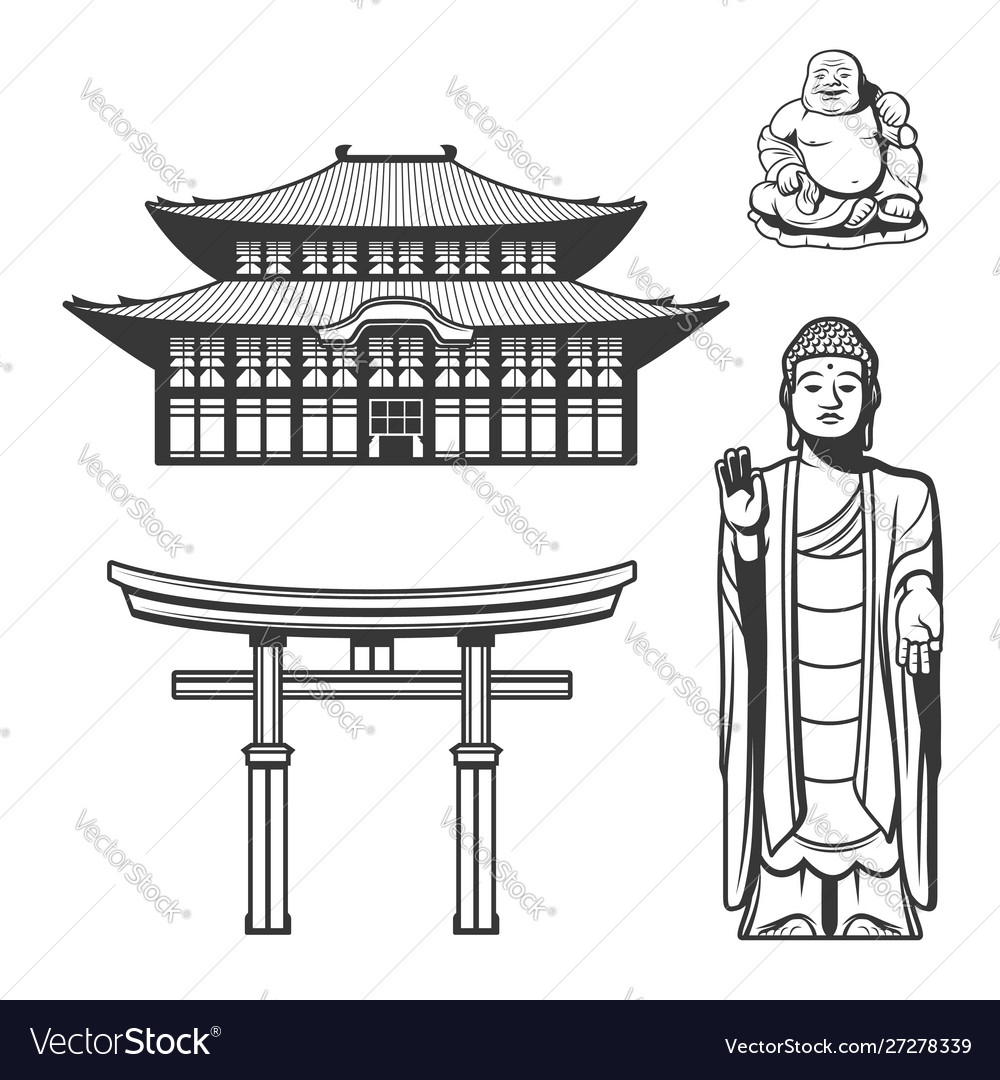 japanese-religion-and-japan-traditions-icons-vector-image