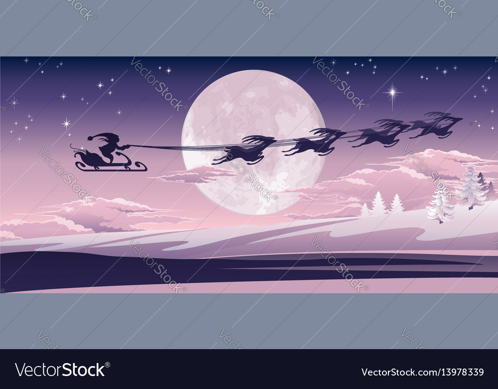 Santa flying in his sled Royalty Free Vector Image