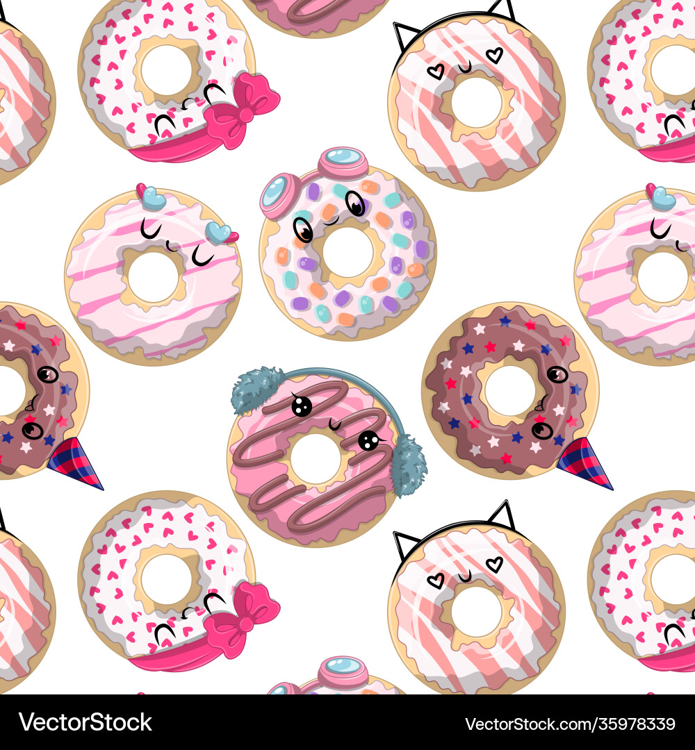 Seamless pattern with cute cartoon donuts Vector Image