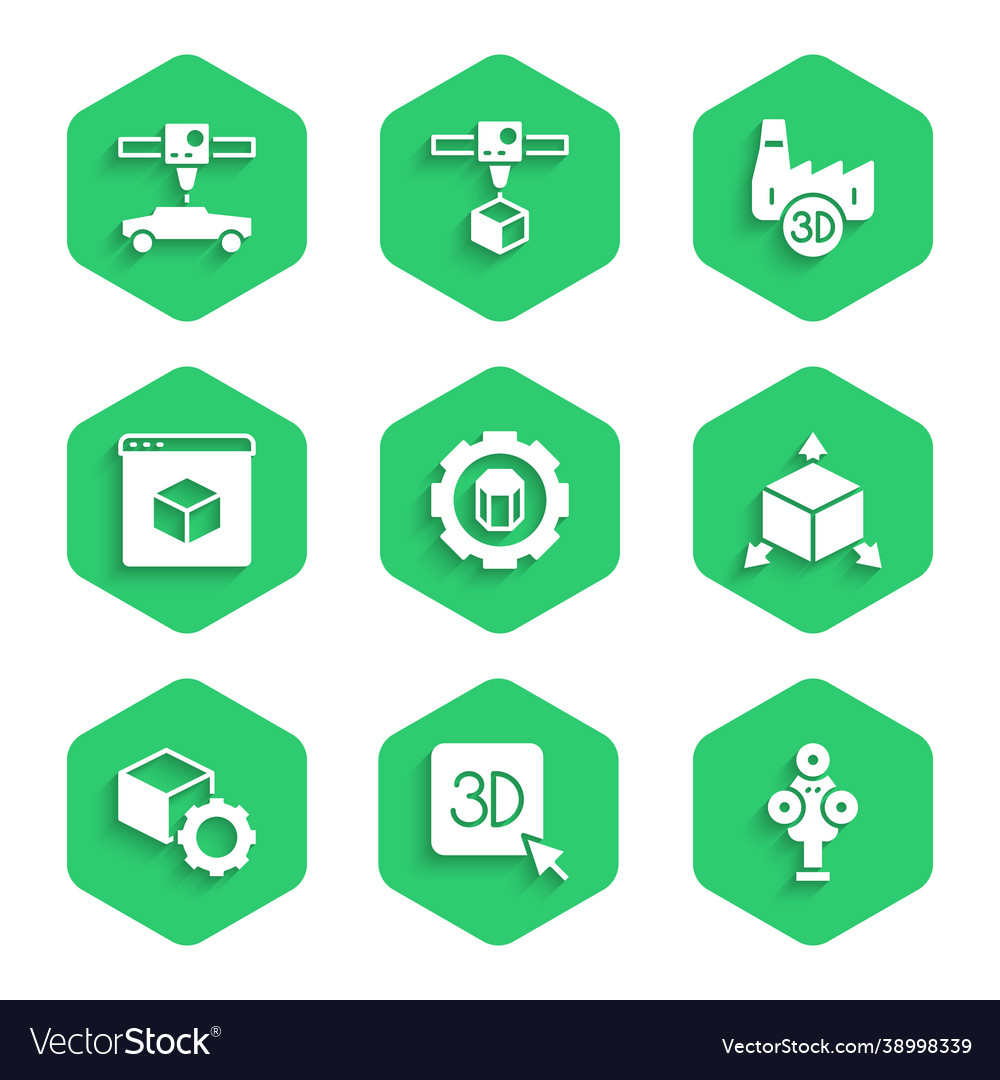 Set 3d printer setting scanner isometric cube vector image Set 3d printer setting scanner isometric cube