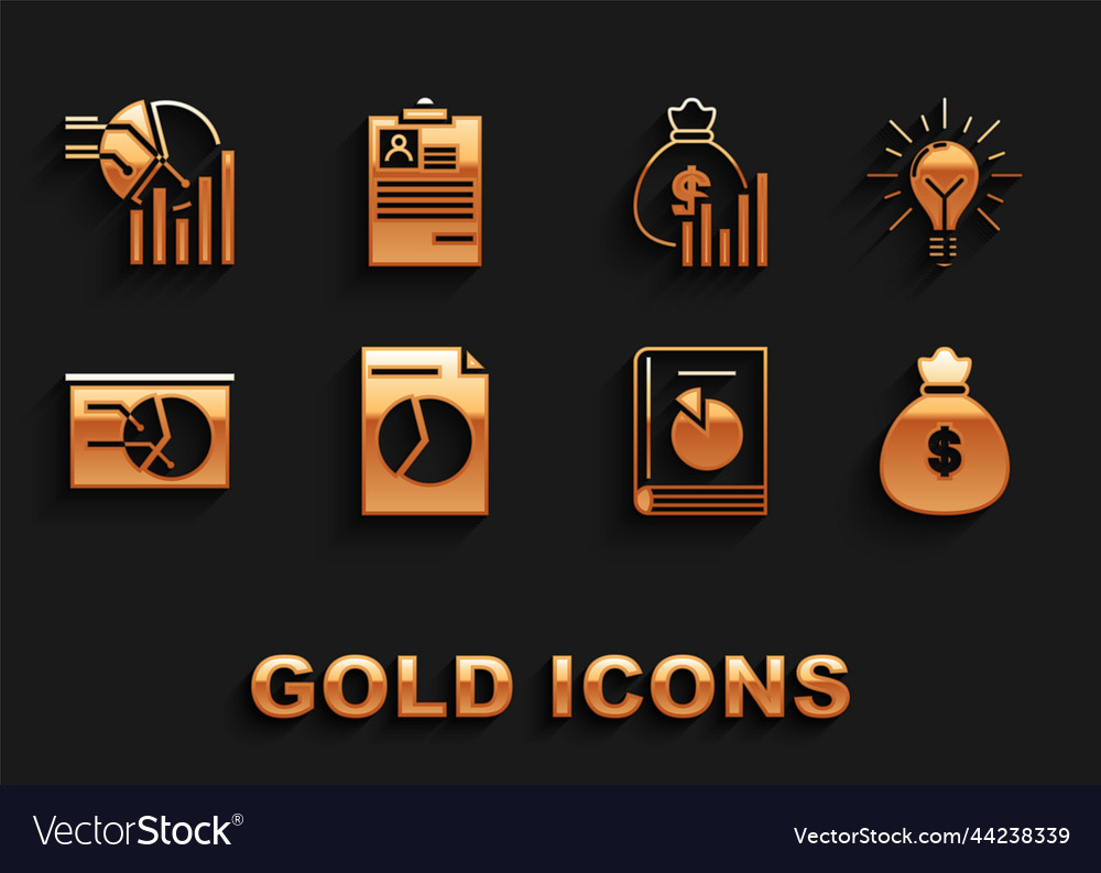 Set document with graph chart light bulb rays vector image Set document with graph chart light bulb rays