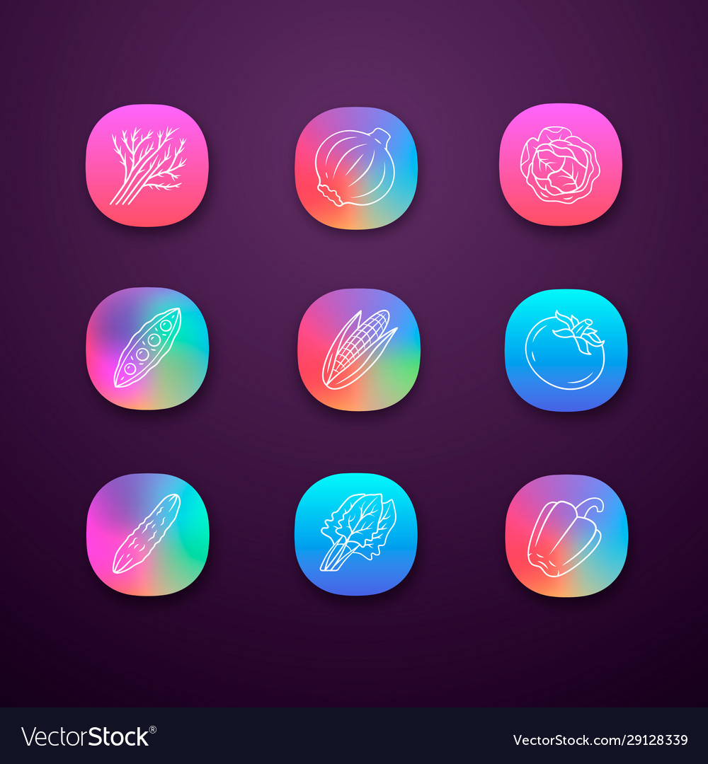 Gemüse Farb-App-Symbole Set