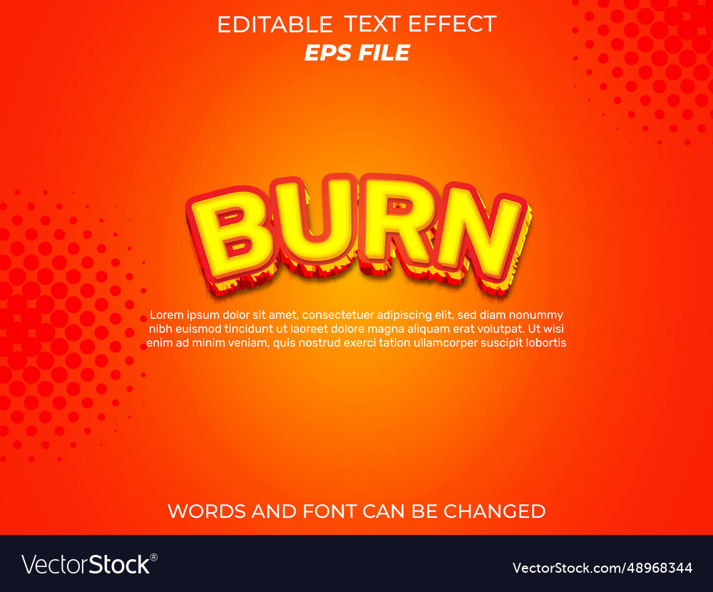 Burn text effect font editable typography 3d Vector Image Burn text effect font editable typography 3d