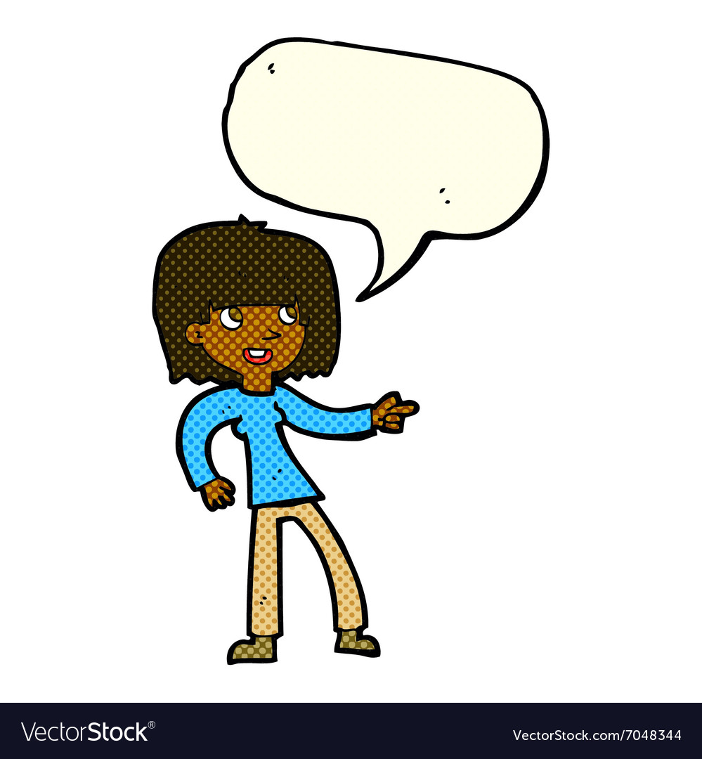 Cartoon girl pointing with speech bubble Vector Image