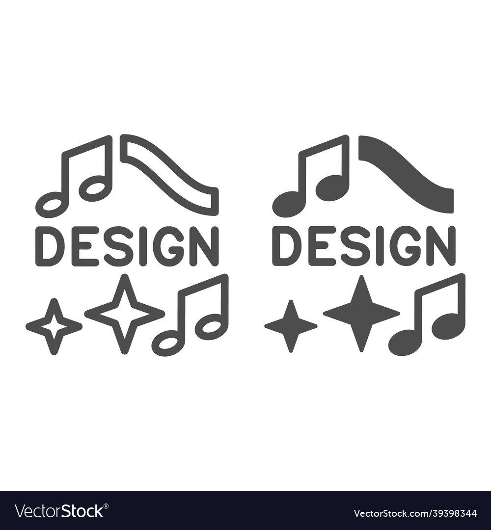 Design logo with notes and stars line solid vector image Design logo with notes and stars line solid