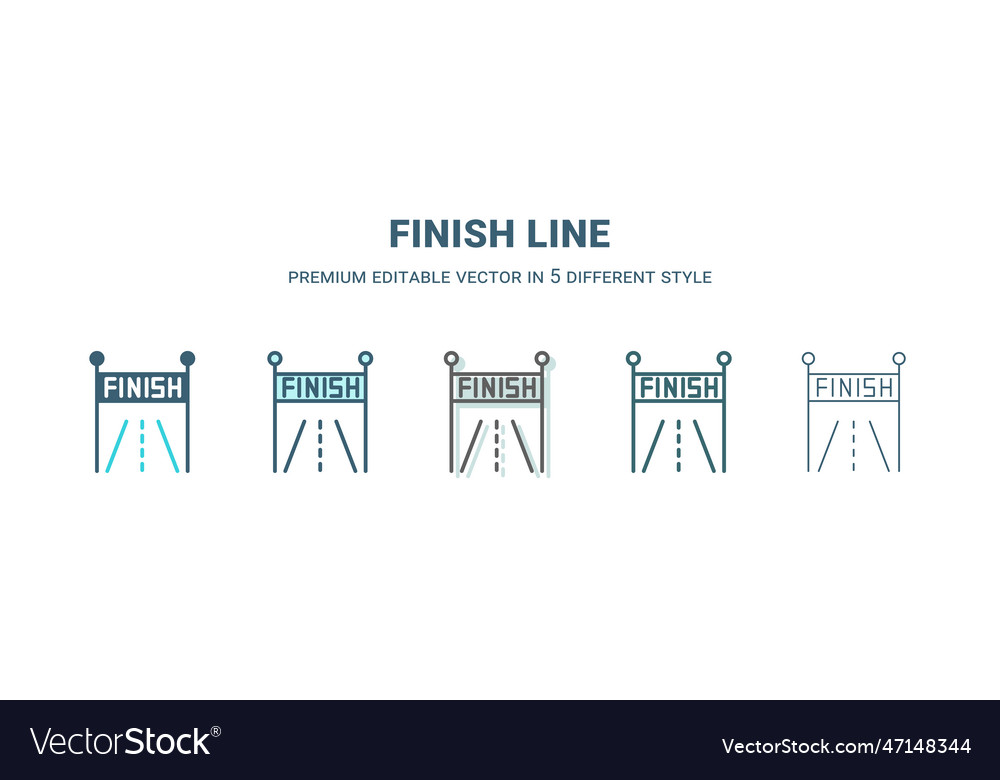 Finish line icon in 5 different style outline
