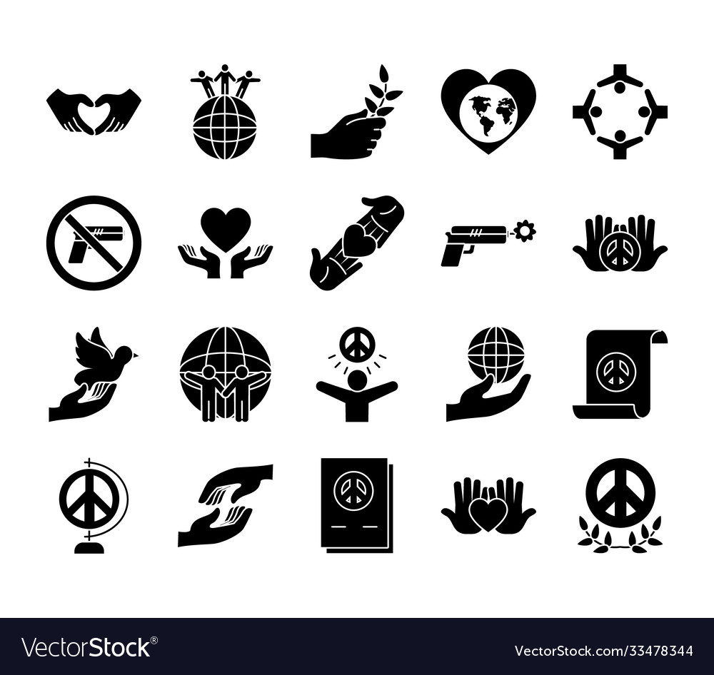 Icon set peace and dove silhouette style Vector Image