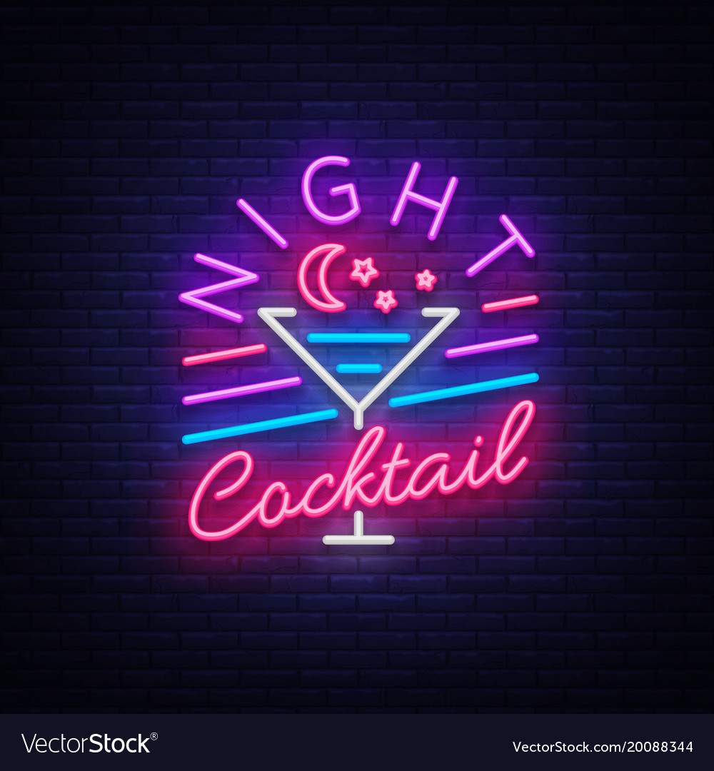 Nacht Cocktail ist ein Neonzeichen-Logo Lizenzfreier Vektor