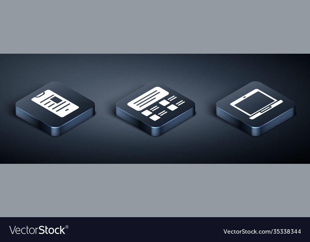 Set isometric online book on mobile laptop