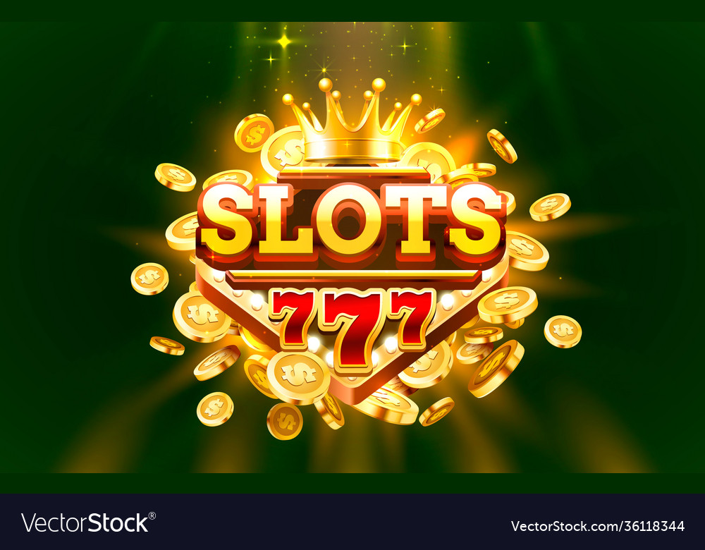 Slots 777 label frame golden banner border Vector Image